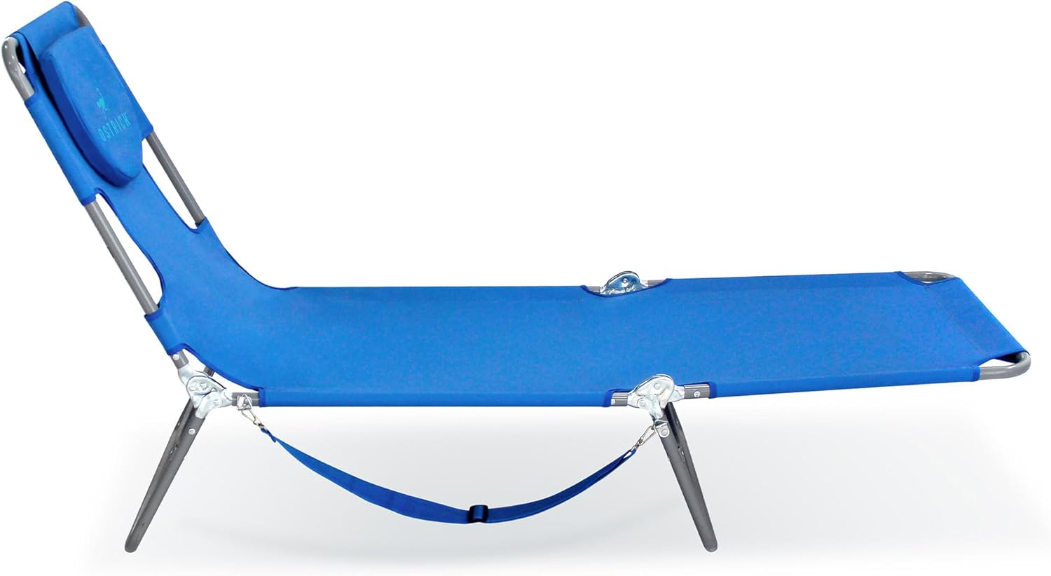Ostrich Beach Lounge Chair, Folding & Reclining Outdoor Chaise Lounger, Blue - Portable Adjustable Recliner Chair for Lawn, Pool, Patio, Garden, and Yard
